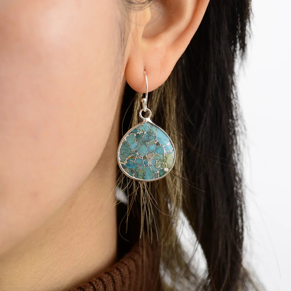 Natural Stone Teardrop Earrings With Coastal Design - Southern Shores Clothing