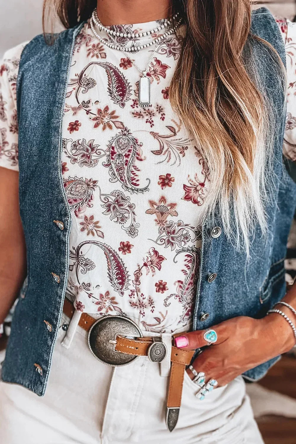 Paisley Mock Neck T Shirt With Stretchy Fit - Southern Shores Clothing