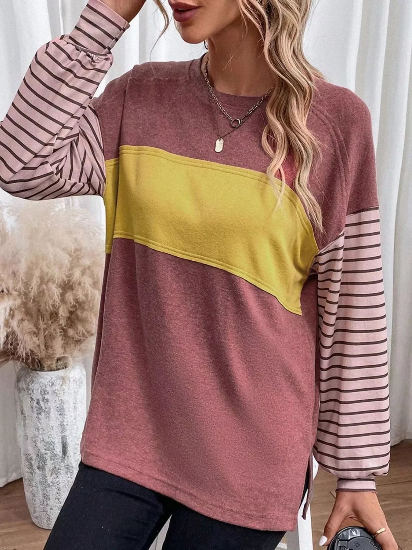 Striped Color Block Long Sleeve T-Shirt - Southern Shores Clothing