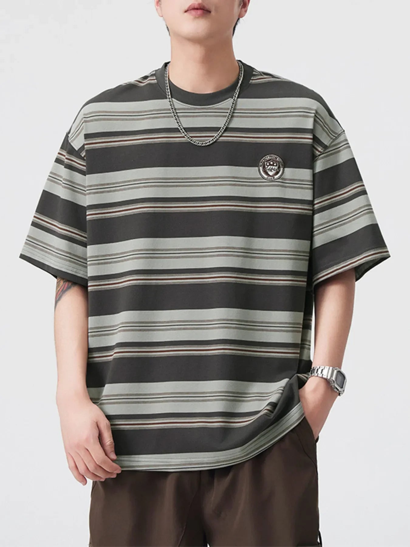 Plus Size Striped Crew Neck T Shirt Casual Tee - Southern Shores Clothing