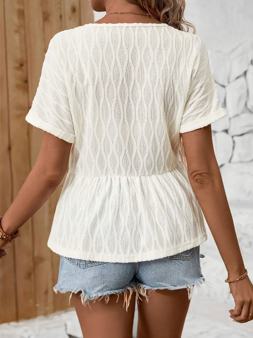 Southern Shores Clothing V-Neck Short Sleeve Polyester Blouse With Decorative Button