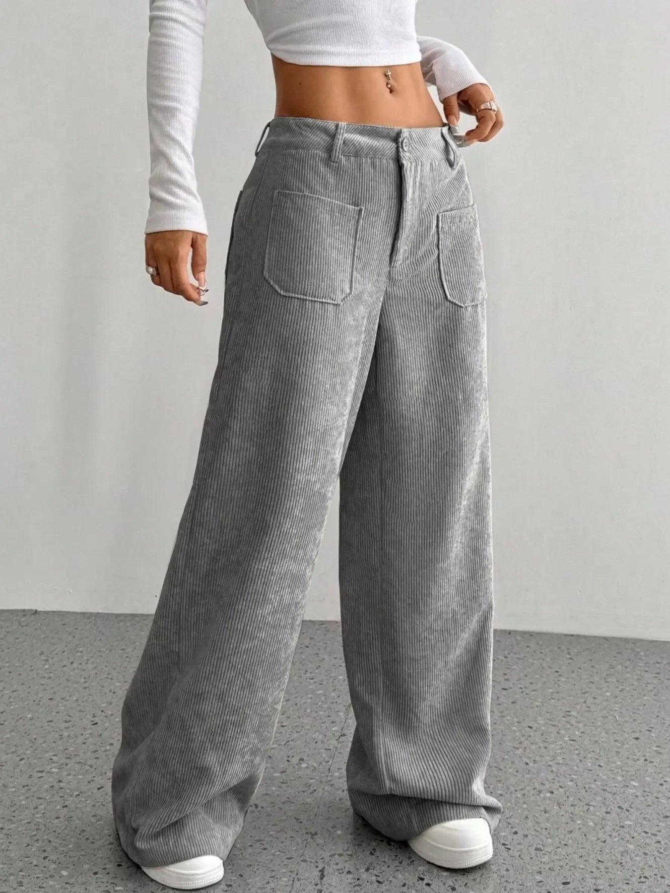 Wide Leg Corduroy Pants With Pockets And Relaxed Fit - Southern Shores Clothing