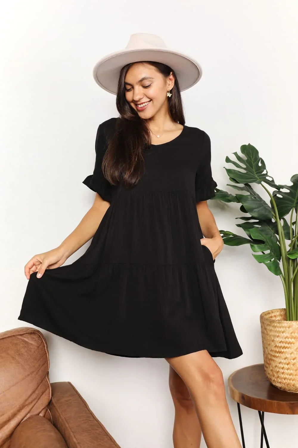 Mandy V-Neck Flounce Sleeve Tiered Dress - Southern Shores Clothing