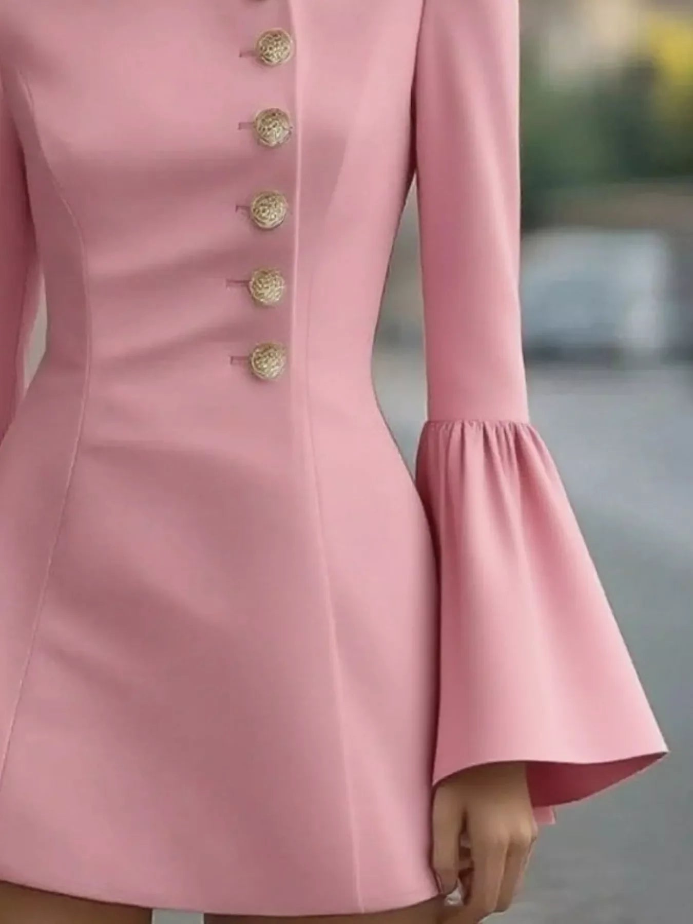 Bell Sleeve Mini Dress With Front Button - Southern Shores Clothing