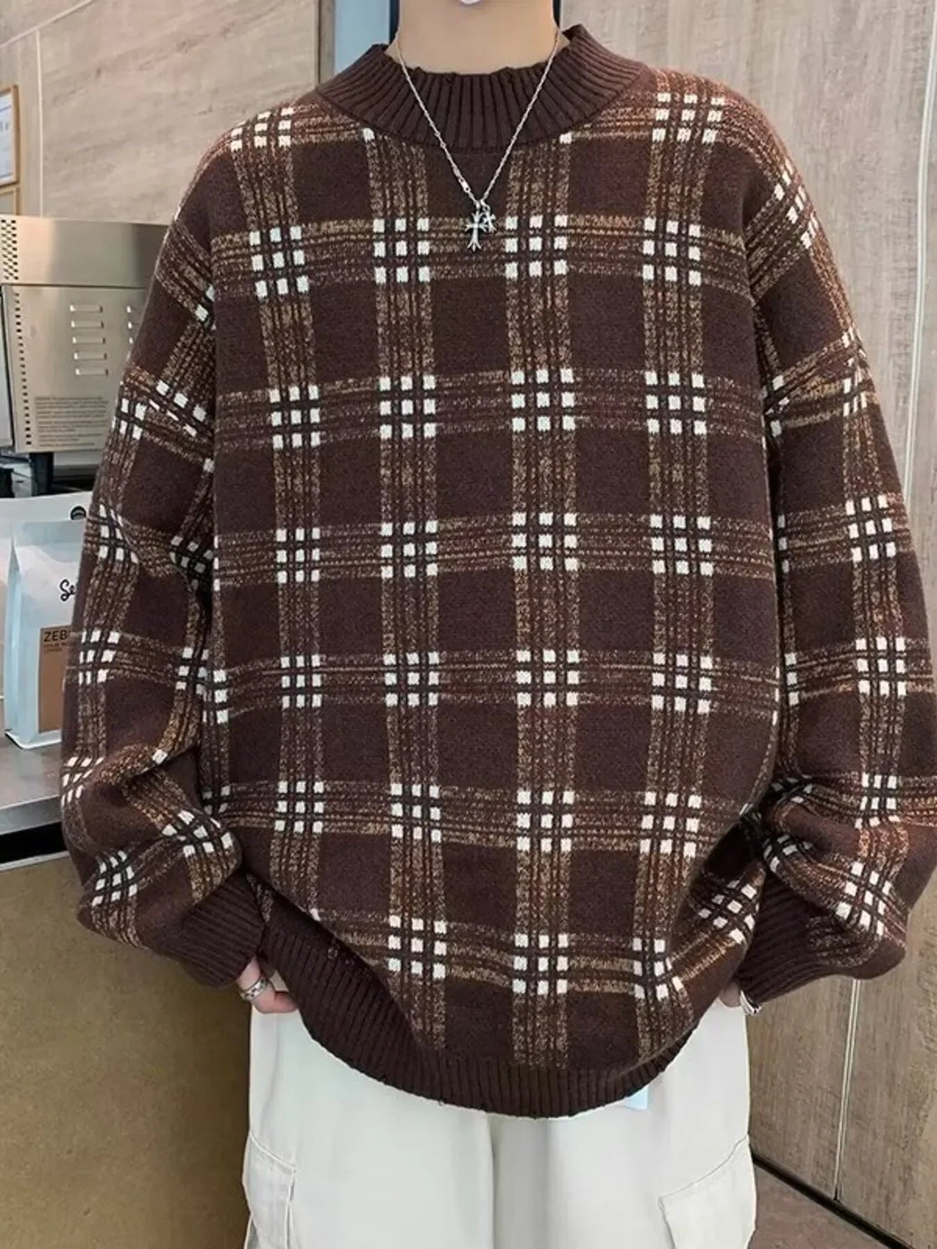 Oversized Plaid Long Sleeve Stretch Sweater - Southern Shores Clothing