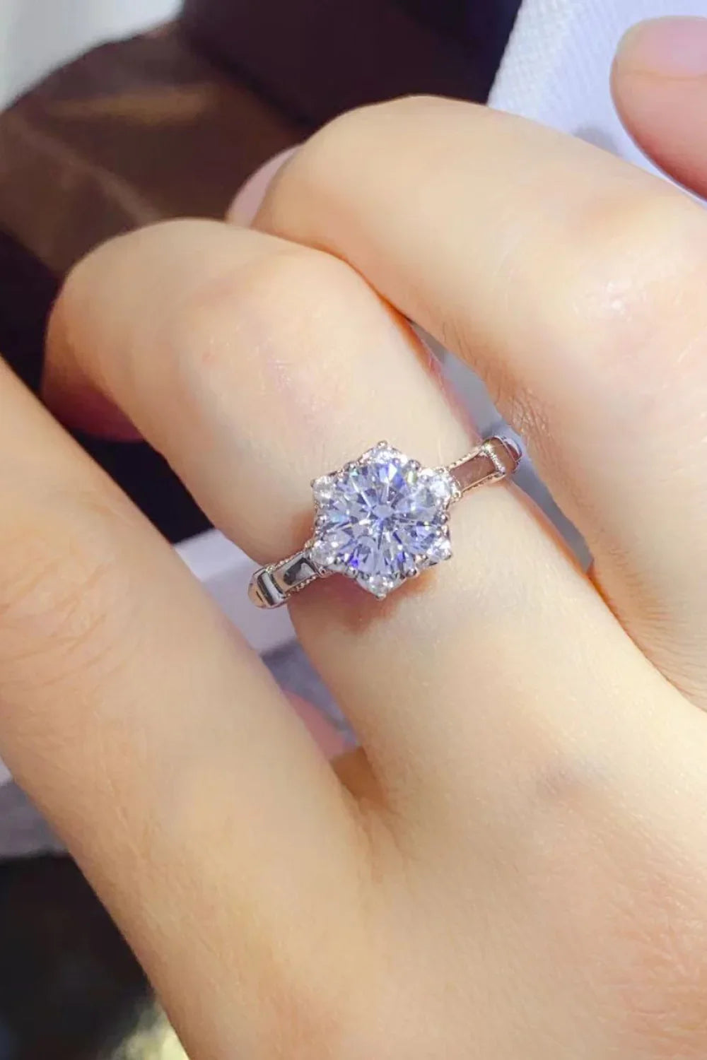 Moissanite Sterling Silver Ring With Zircon Accents - Southern Shores Clothing