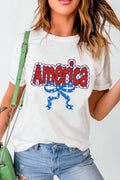 Letter Bow Round Neck T Shirt With Stretchy Fabric - Southern Shores Clothing