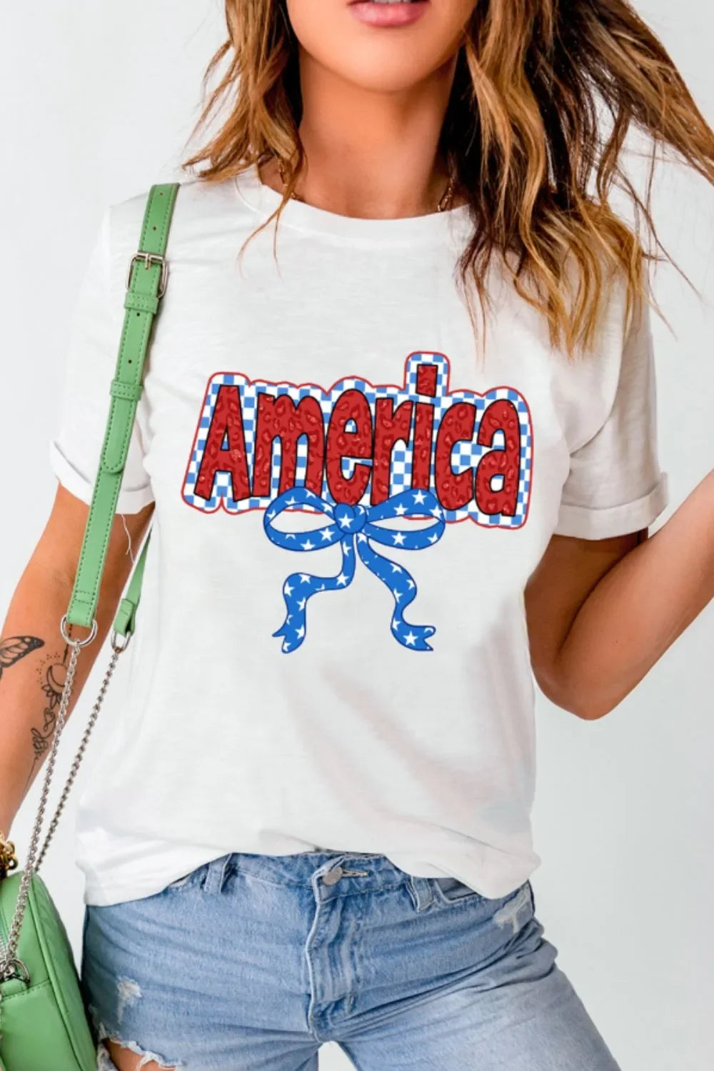 Letter Bow Round Neck T Shirt With Stretchy Fabric - Southern Shores Clothing