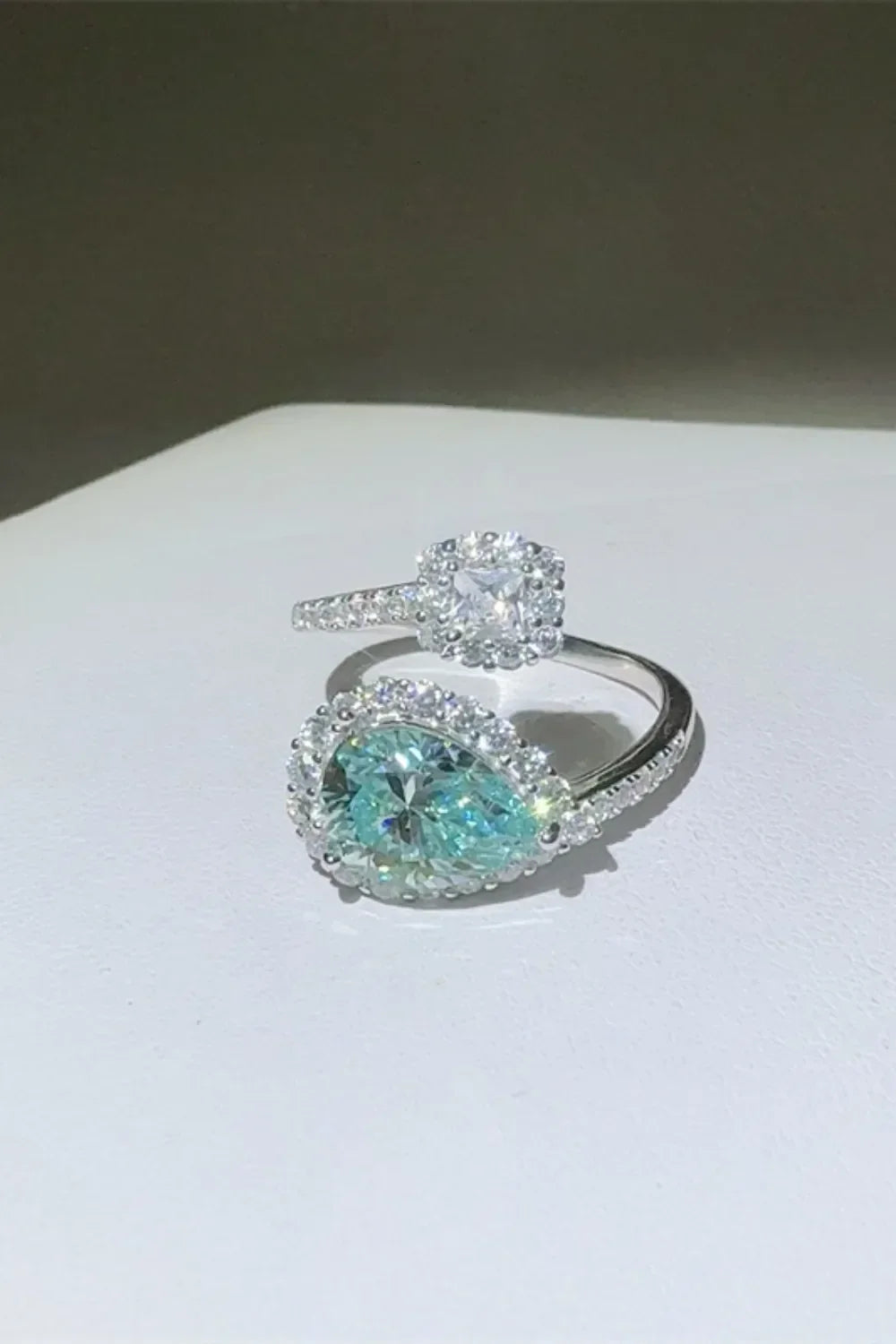 2 Carat Moissanite Sterling Silver Bypass Ring Adjustable - Southern Shores Clothing