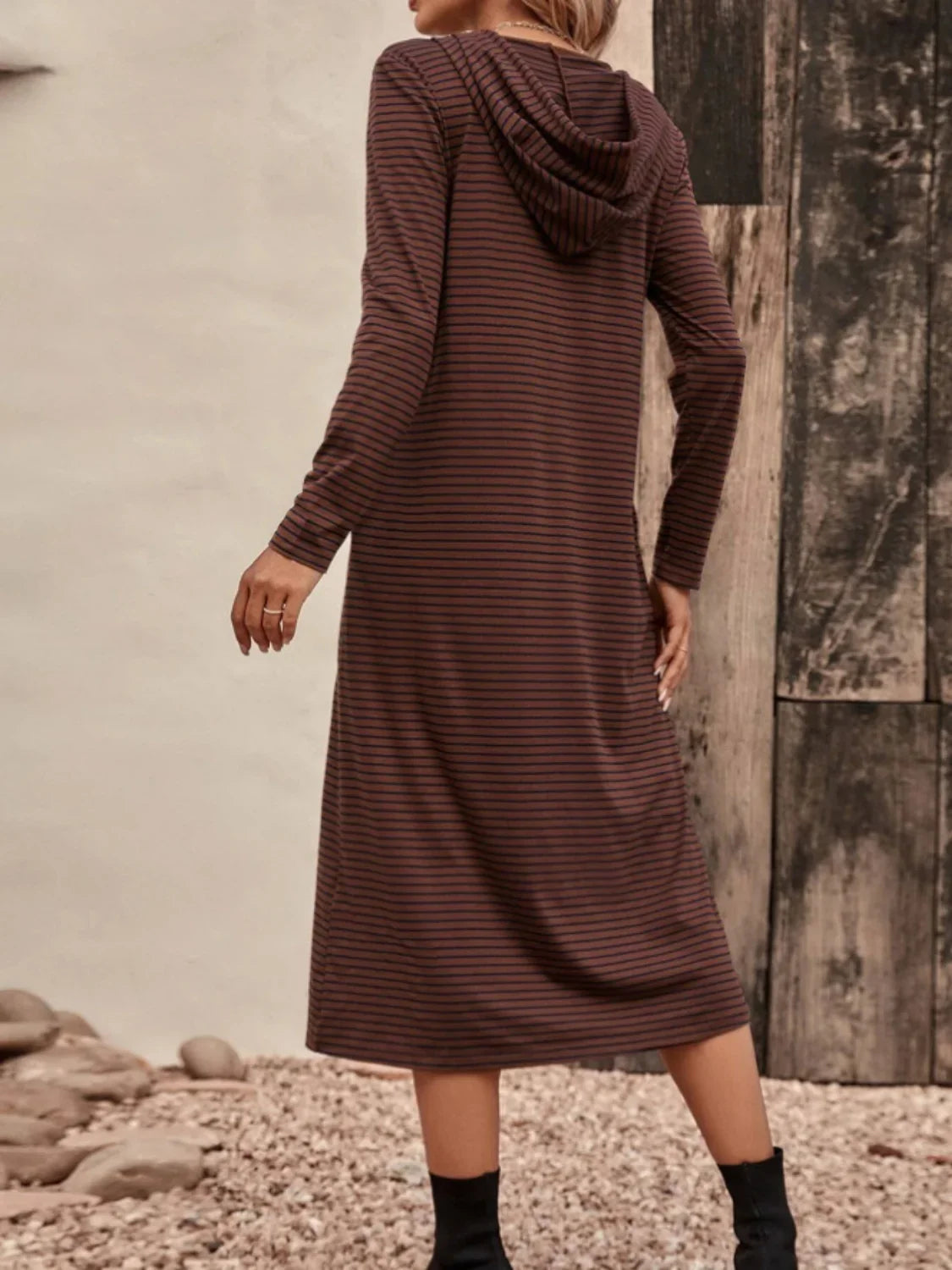 Striped Zip Front Hooded Dress - Southern Shores Clothing