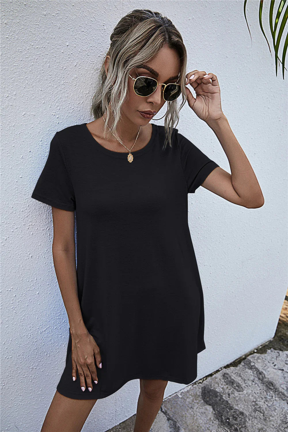 Round Neck Short Sleeve Mini Dress - Southern Shores Clothing