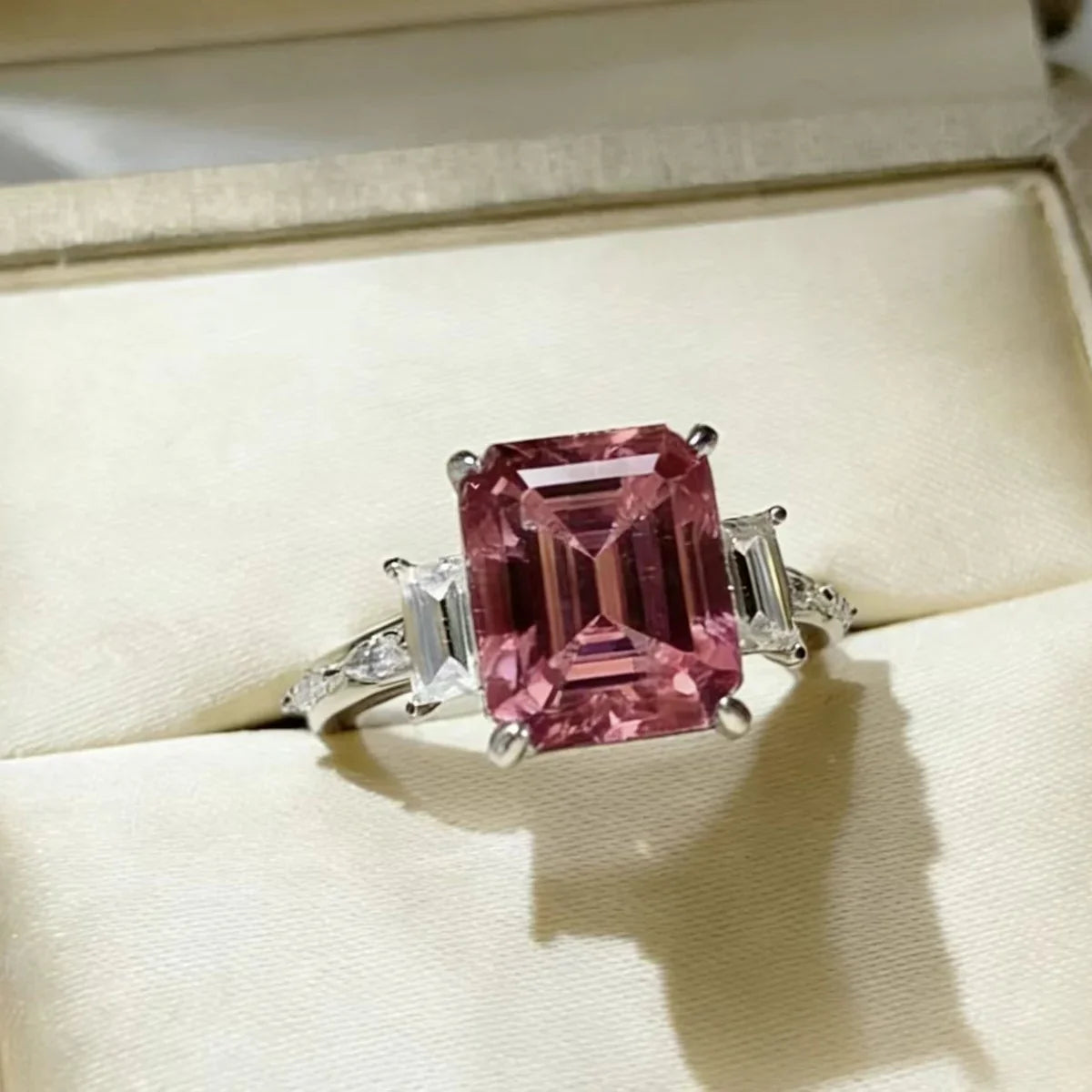 Moissanite Ring In Platinum-Plated Sterling Silver Jewelry - Southern Shores Clothing