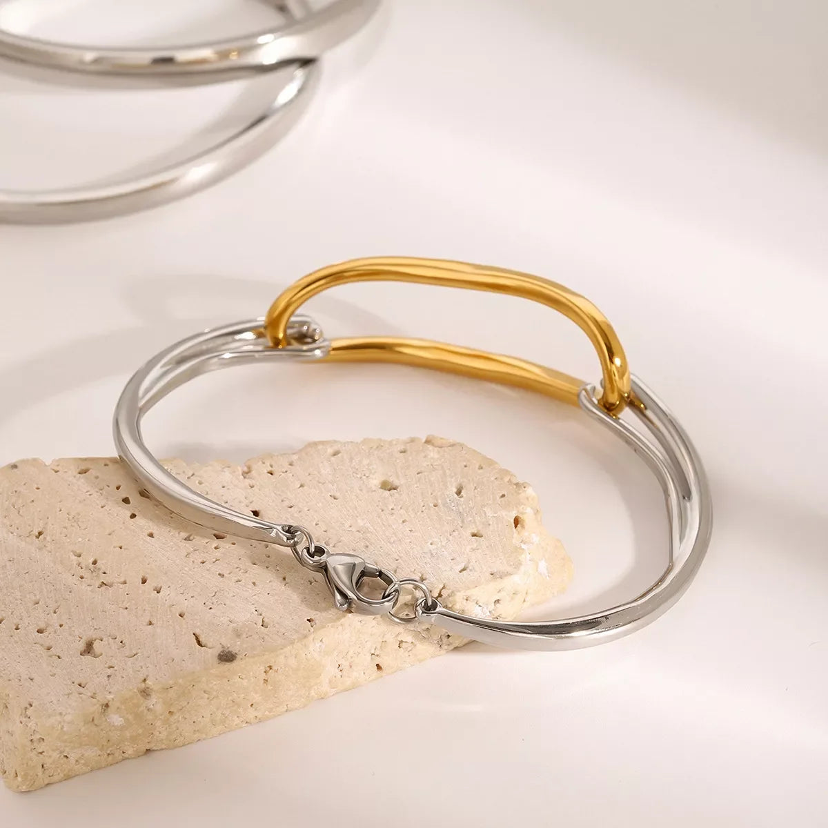 Two-Tone Geometric Link Bracelet With 18K Gold Plating - Southern Shores Clothing