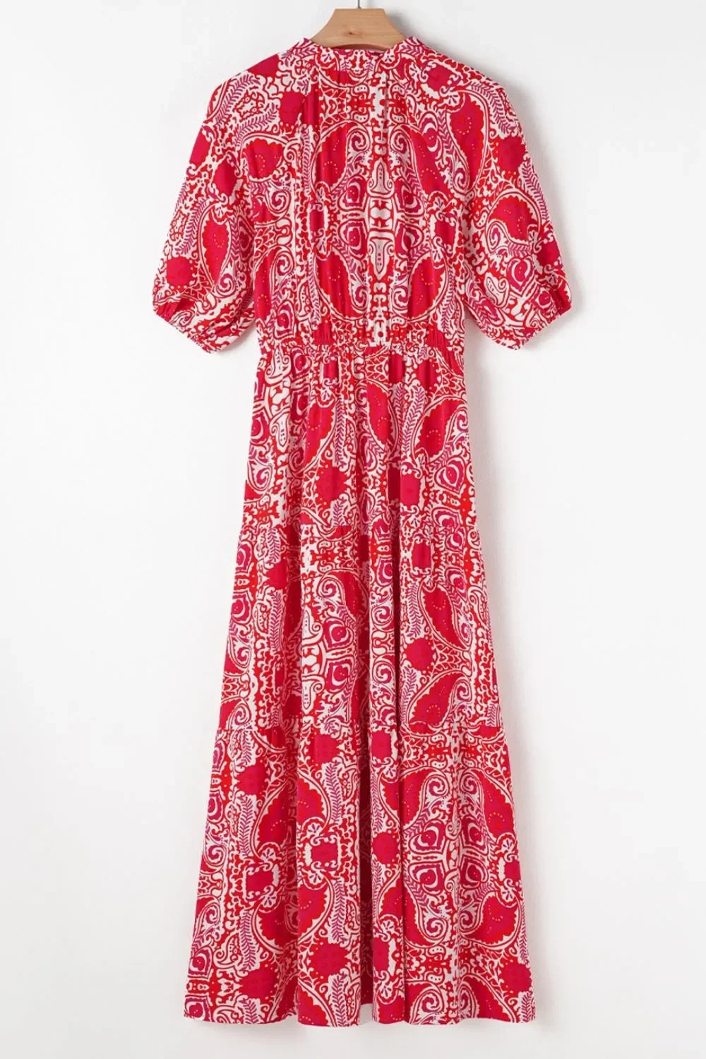 Paisley Print Side Slit High Waist Maxi Dress With Puff Sleeves - Southern Shores Clothing