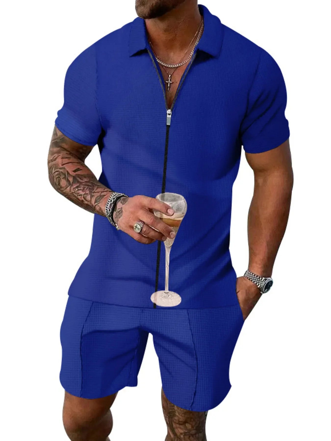 Men's Plus Size Zip Up Short Sleeve Top and Shorts Set - Southern Shores Clothing