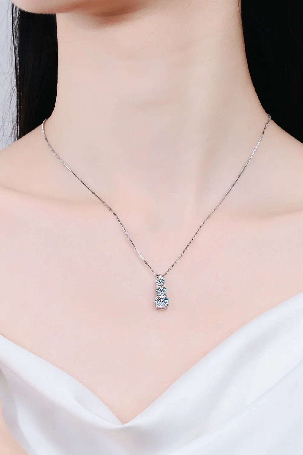 Moissanite Triple-Pendant Necklace In Sterling Silver - Southern Shores Clothing