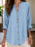 Striped Notched Long Sleeve Blouse For Daily Wear - Southern Shores Clothing
