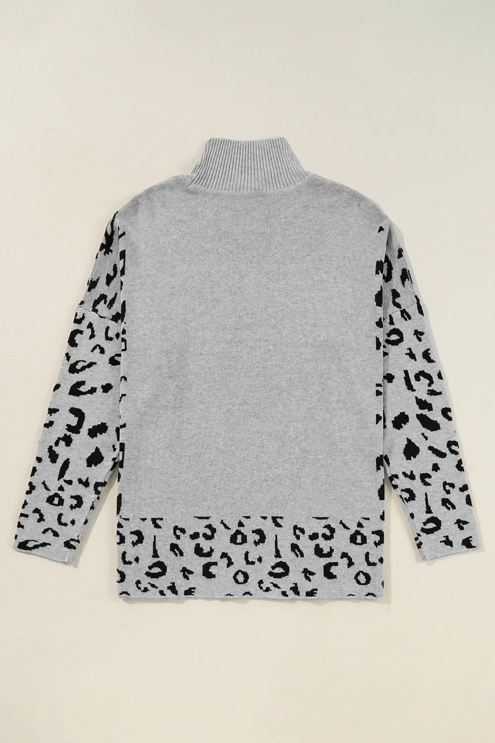 Slit Leopard Mock Neck Dropped Shoulder Sweater - Southern Shores Clothing