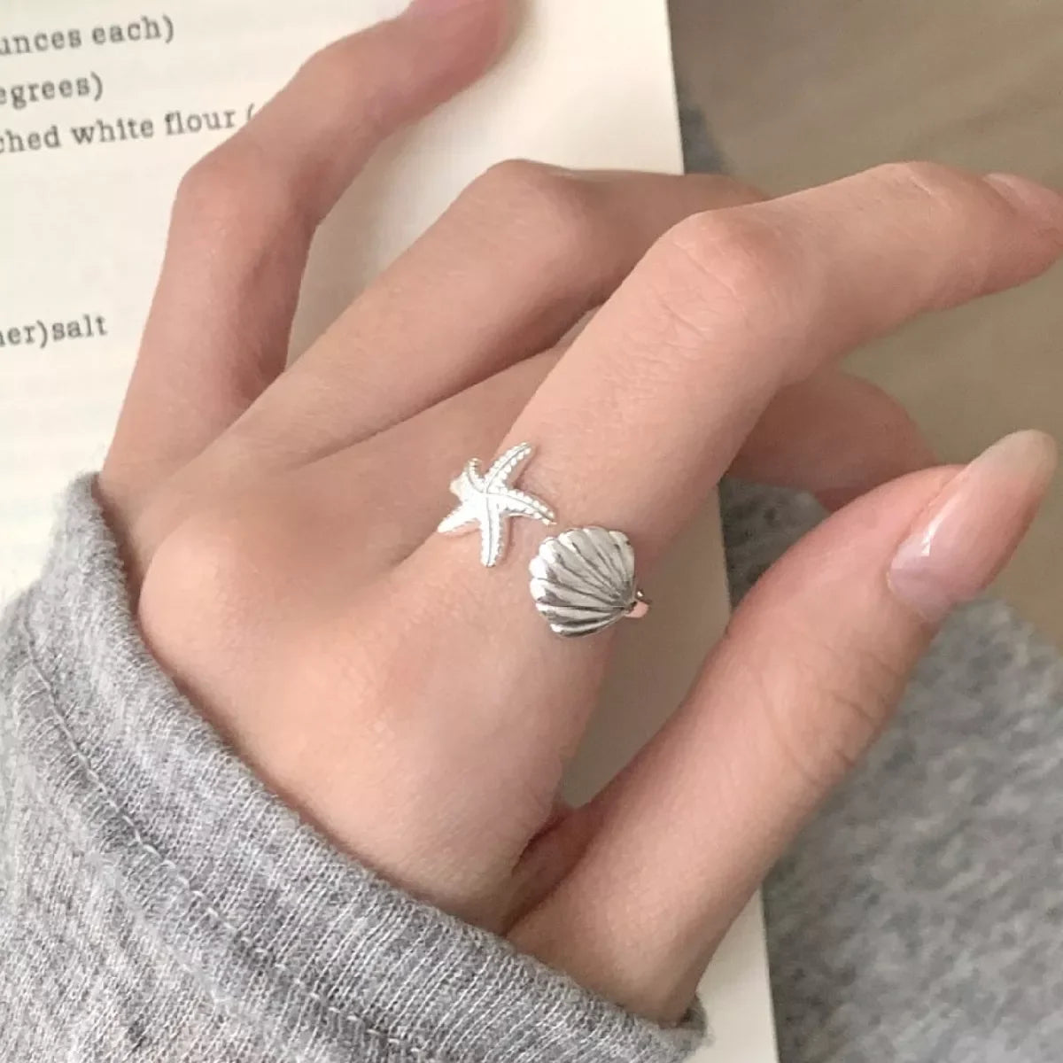 Sterling Silver Starfish And Seashell Open Ring - Southern Shores Clothing