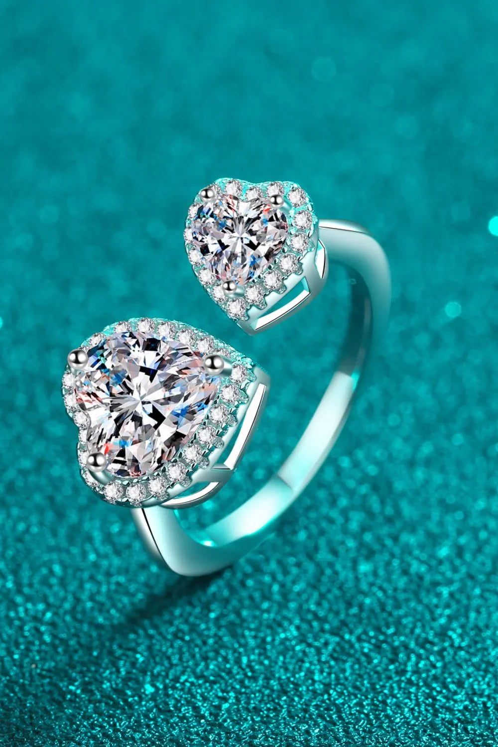 Heart-Shaped Moissanite Ring, Adjustable Sterling Silver - Southern Shores Clothing