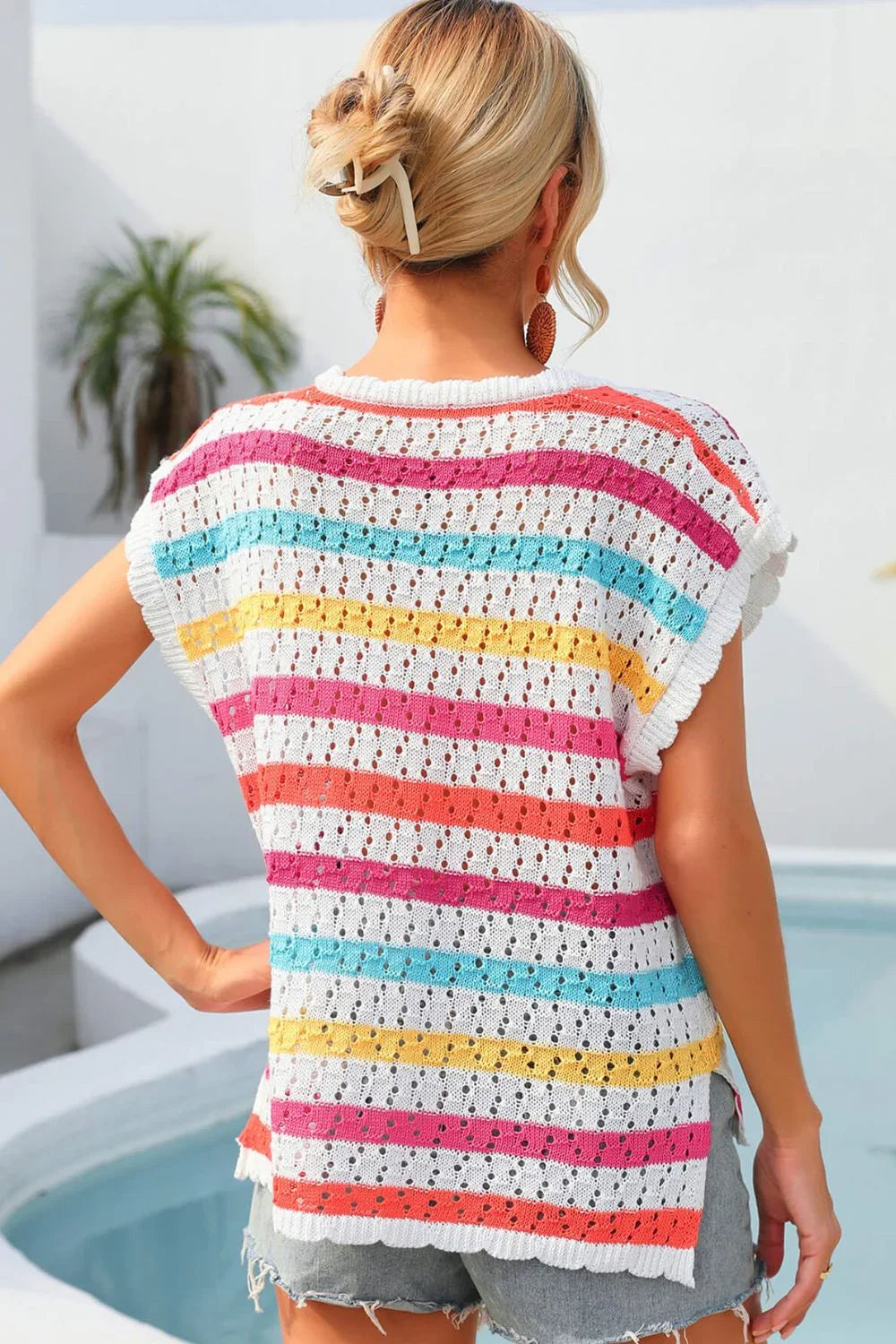 Angel Wings Striped V-Neck Slit Cover Up - Southern Shores Clothing