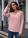 Lace Trim Round Neck Raglan Sleeve T Shirt - Southern Shores Clothing