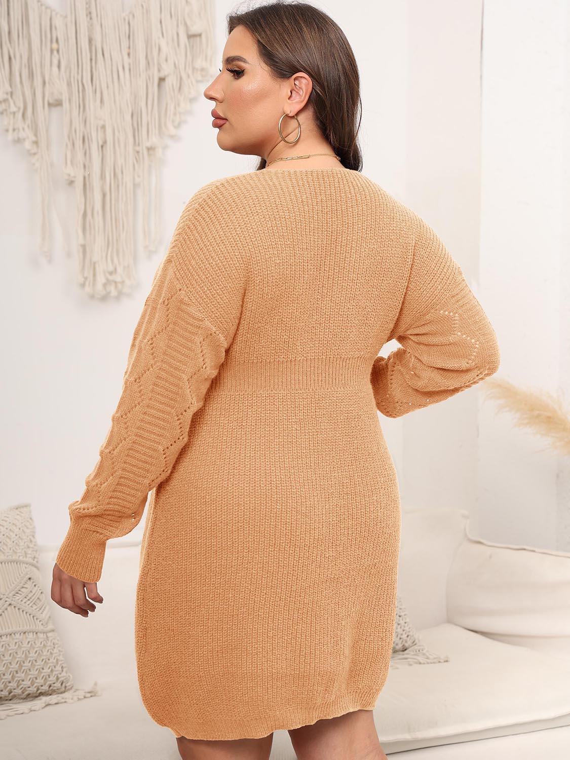 Plus Size Dropped Shoulder Long Sleeve Knit Mini Dress - Southern Shores Clothing