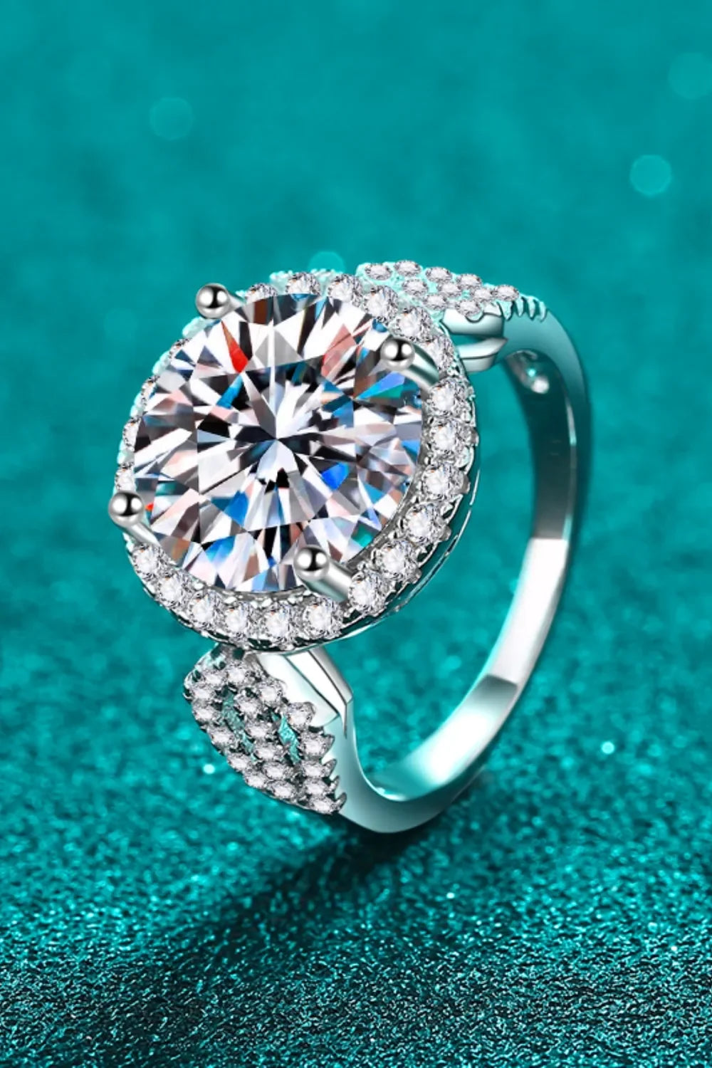 5 Carat Moissanite Sterling Silver Ring Pave Halo - Southern Shores Clothing
