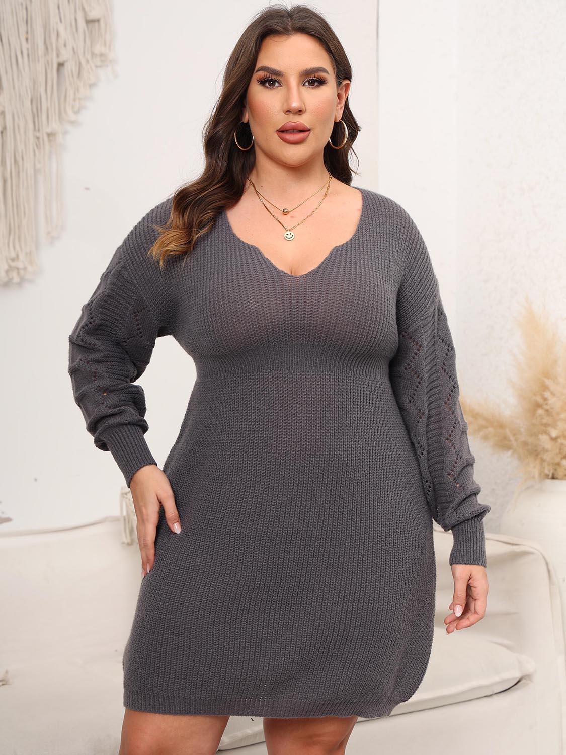 Plus Size Dropped Shoulder Long Sleeve Knit Mini Dress - Southern Shores Clothing