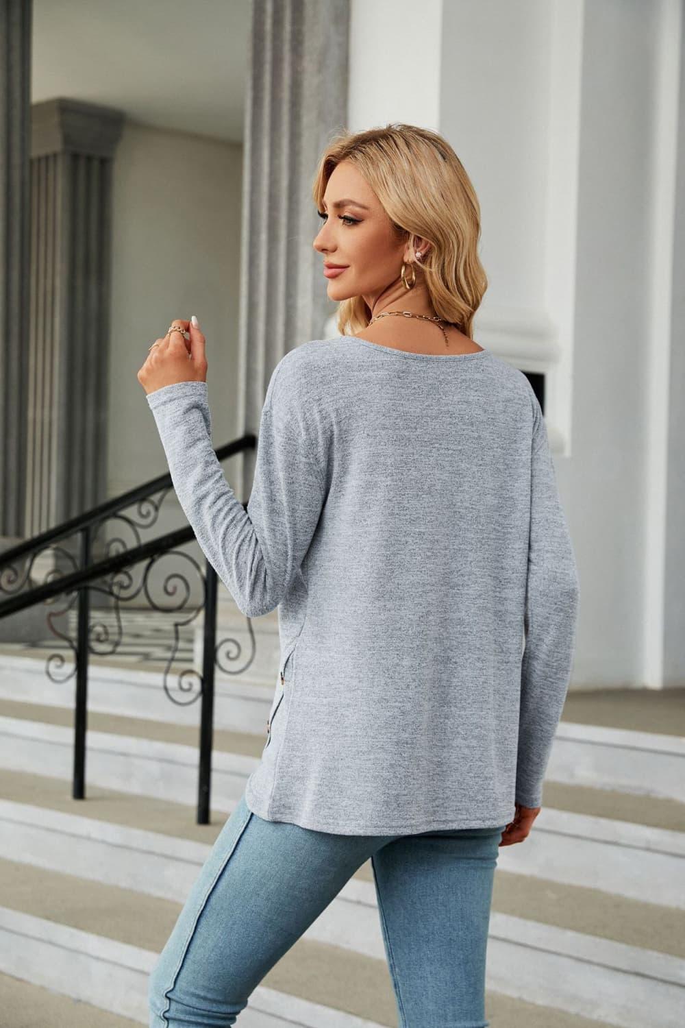 Solid Pattern Round Neck Long Sleeve Stretch Tee - Southern Shores Clothing