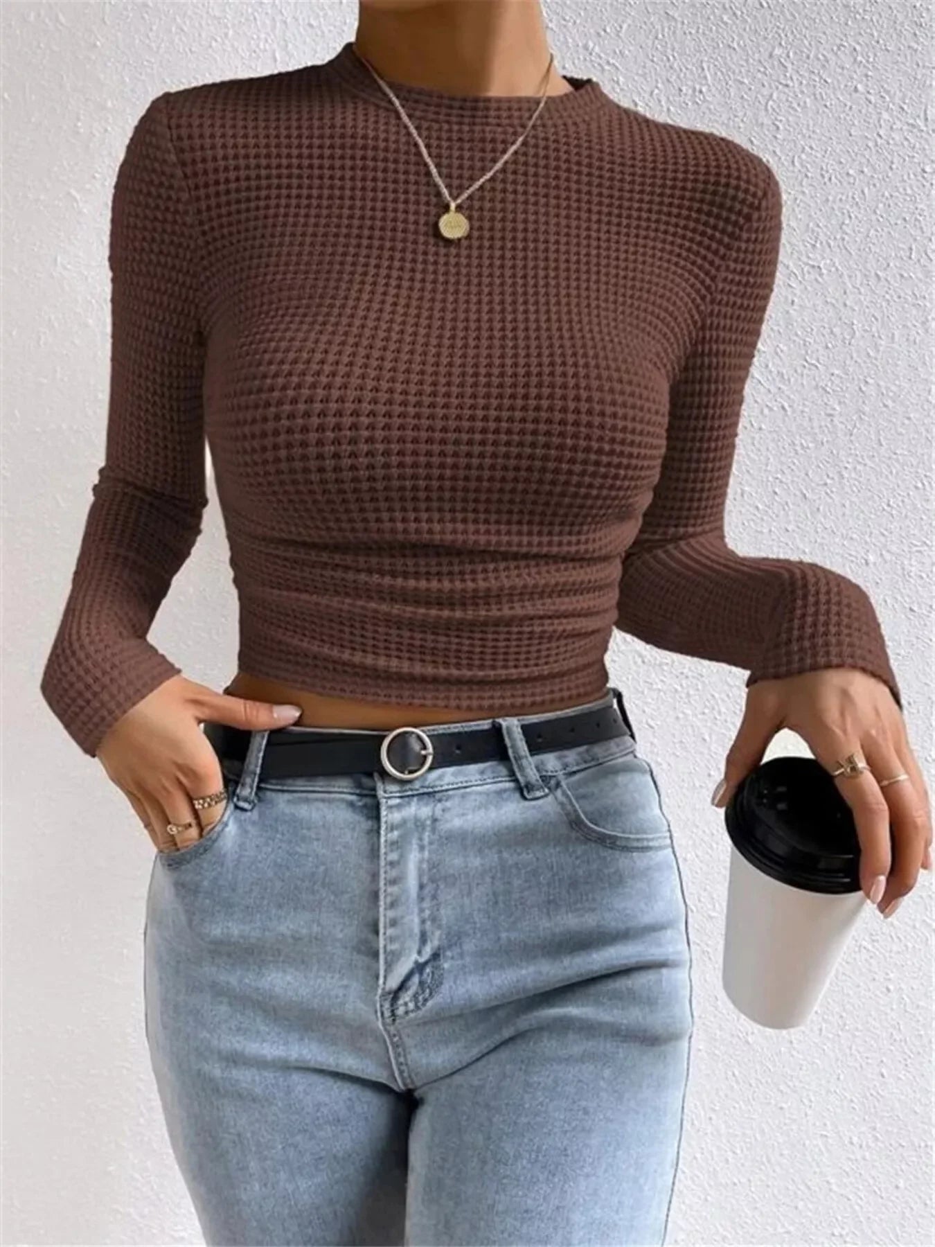 Waffle Knit Long Sleeve T-Shirt - Southern Shores Clothing