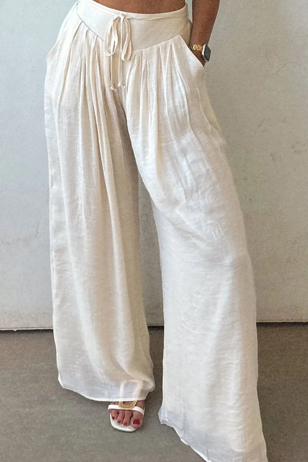 Southern Shores Sustainable Tie Waist Pleated Wide Leg Pants
