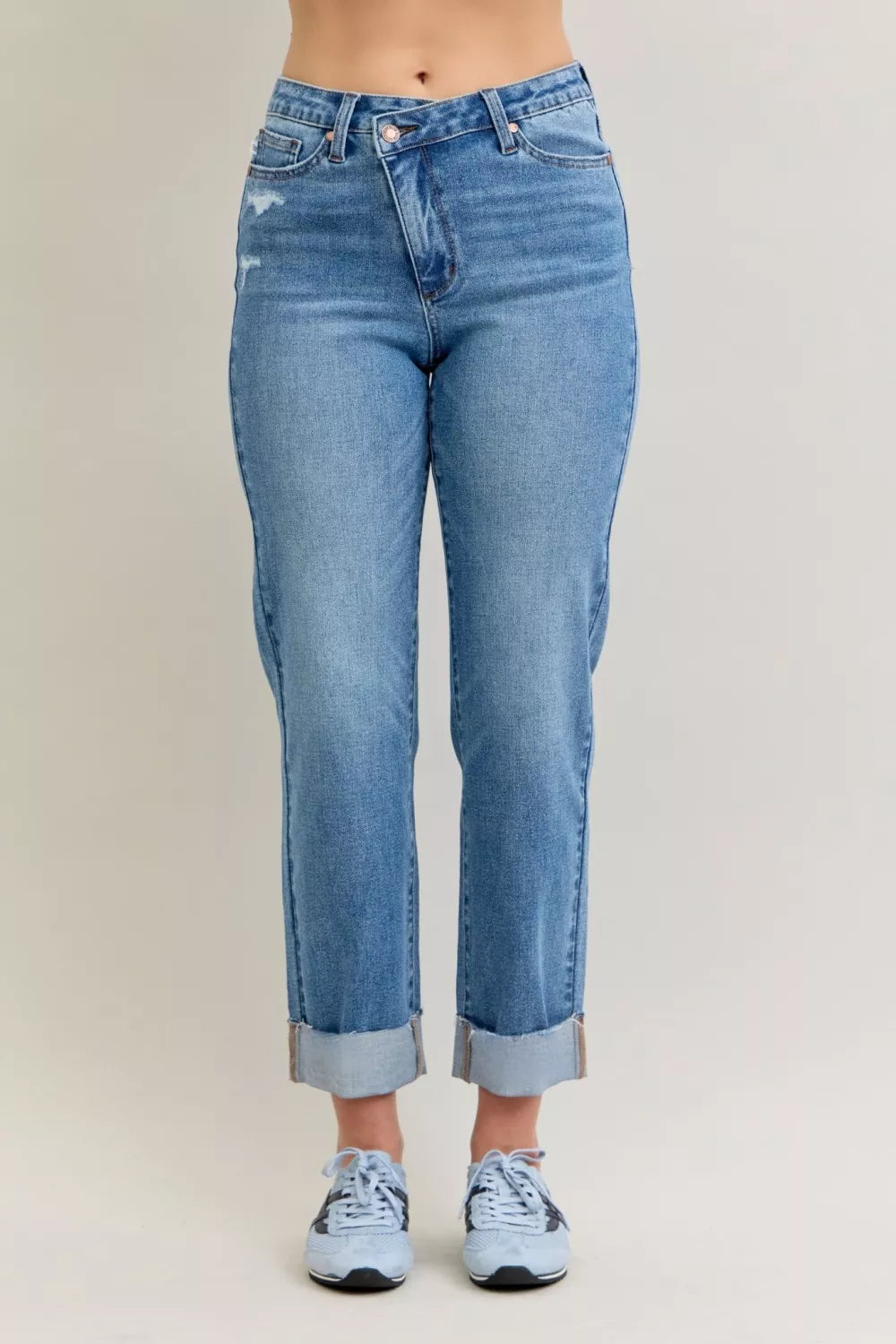 Coastal Judy Blue High Waist Criss-Cross Destroy Jeans
