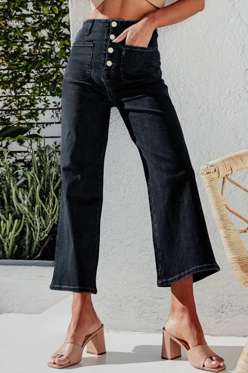 Savannah Inspired Button Fly Cropped Wide Leg Denim Jeans - Southern Shores Clothing