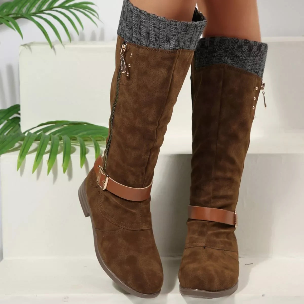 Round Toe Block Heel Boots Suede Rubber Casual - Southern Shores Clothing