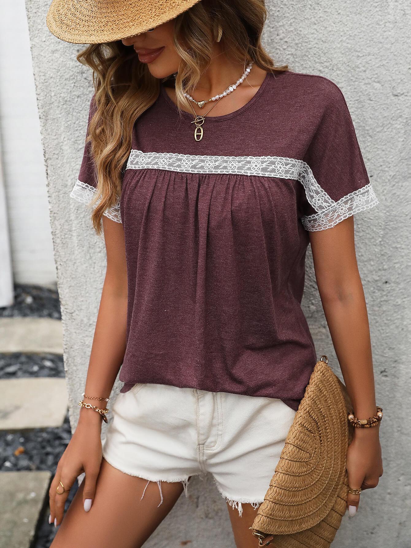 Contrast Pattern Round Neck Short Sleeve Stretch Tee - Southern Shores Clothing