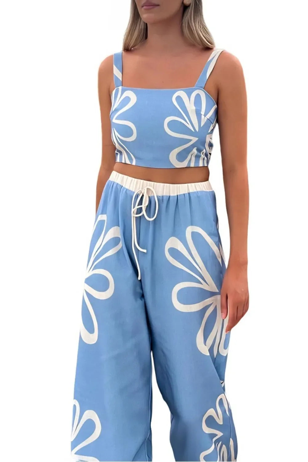 Smocked Square Neck Cami and Pants Set With Floral Print - Southern Shores Clothing