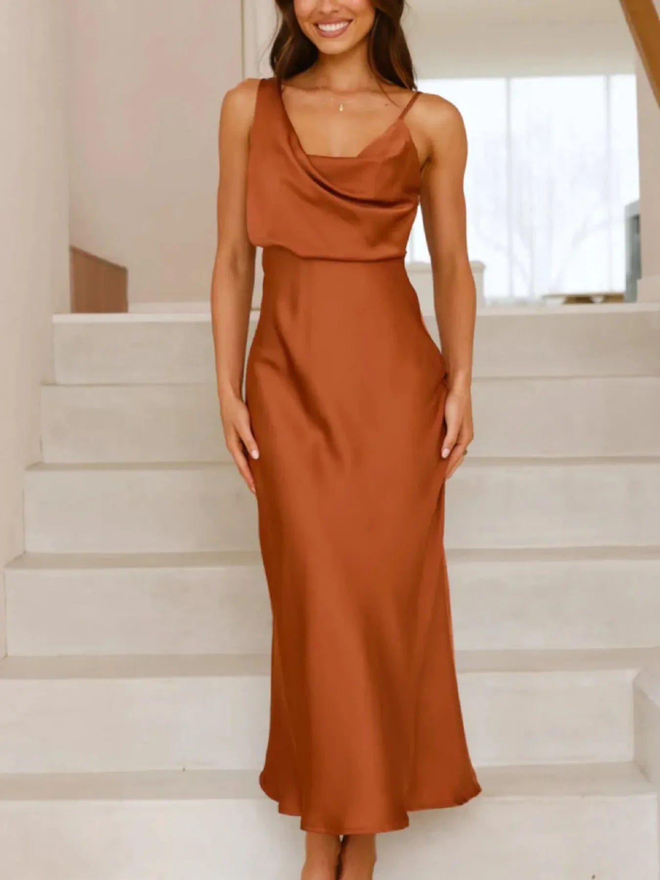 Satin Asymmetrical Magnolia Midi Dress Shimmering Evening - Southern Shores Clothing