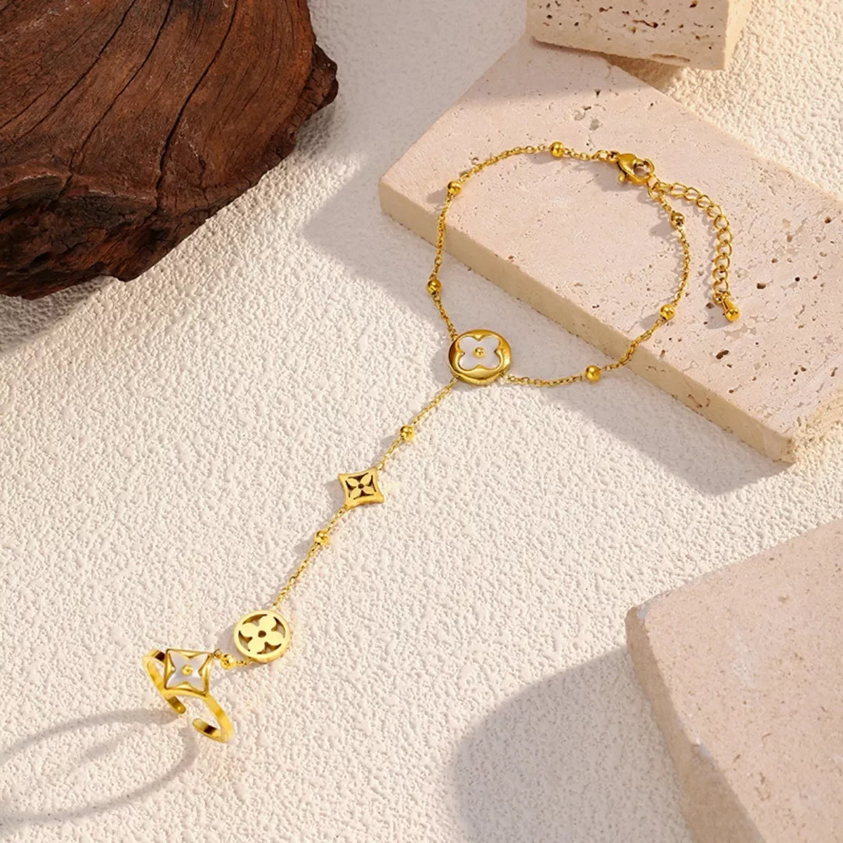 Gold-Plated Clover Charm Hand Chain Bracelet - Southern Shores Clothing