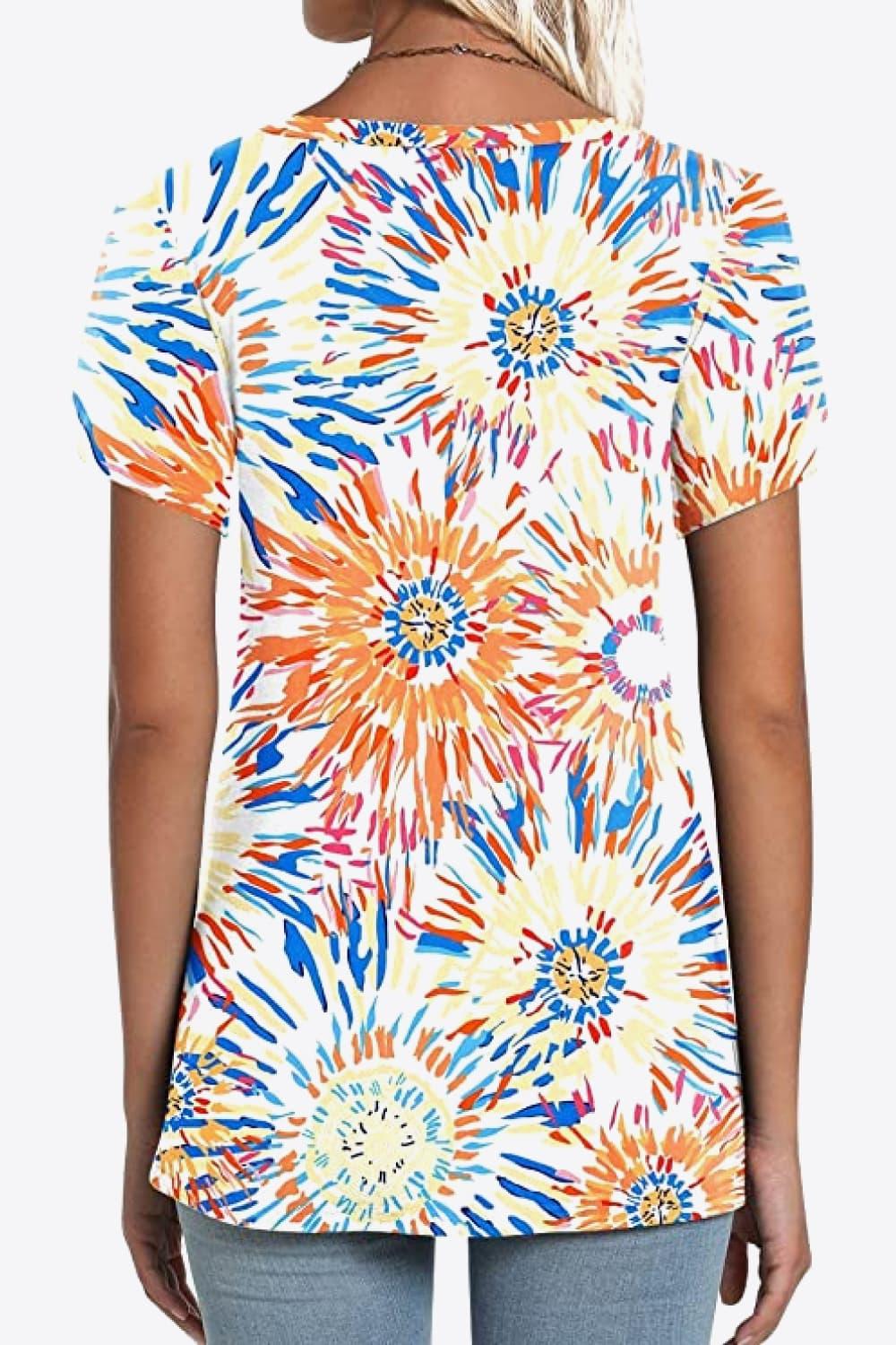 Casual Floral V Neck Blouse With Petal Sleeves - Southern Shores Clothing
