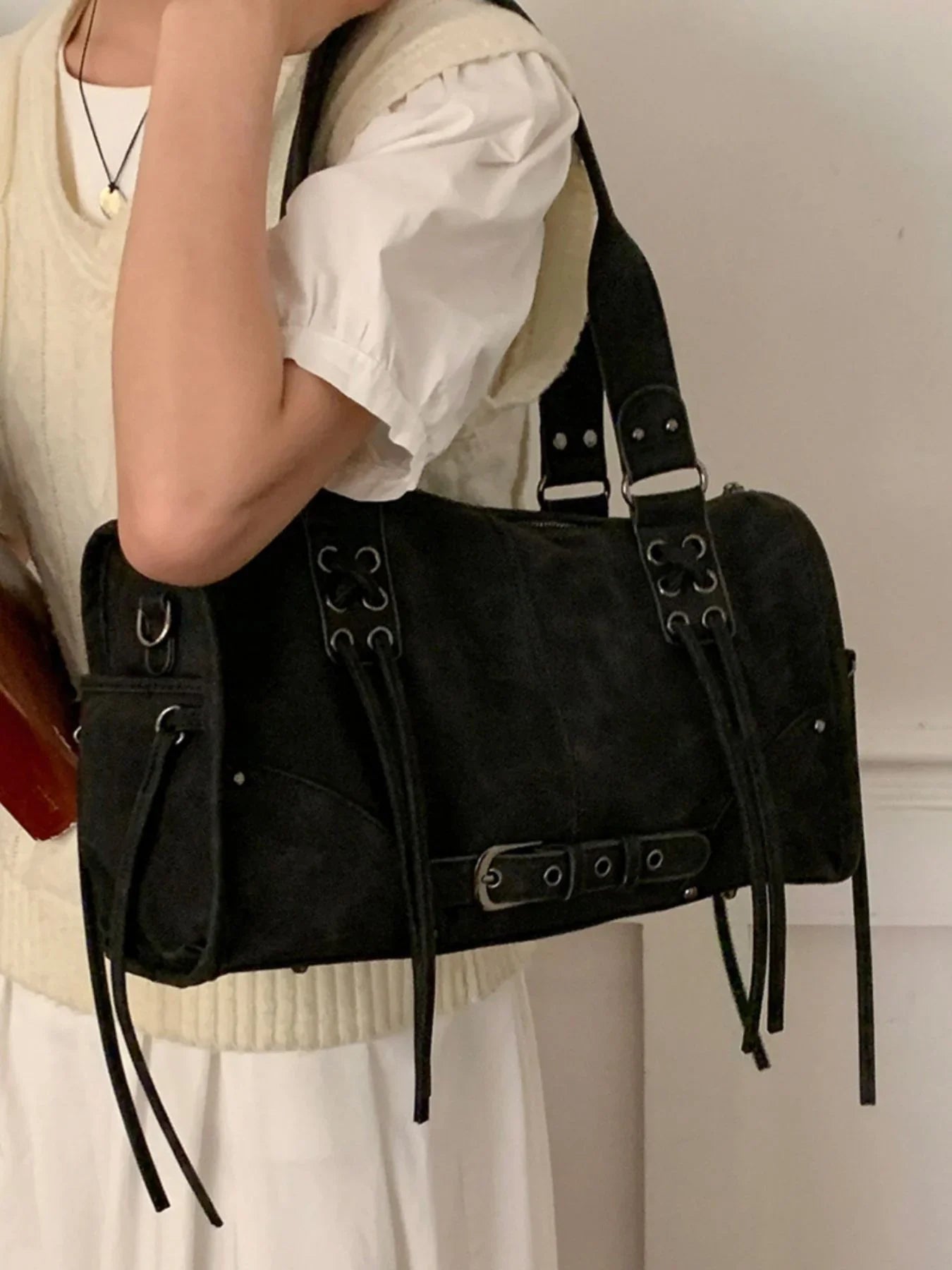Lace-Up Shoulder Bag With Classic Design - Southern Shores Clothing