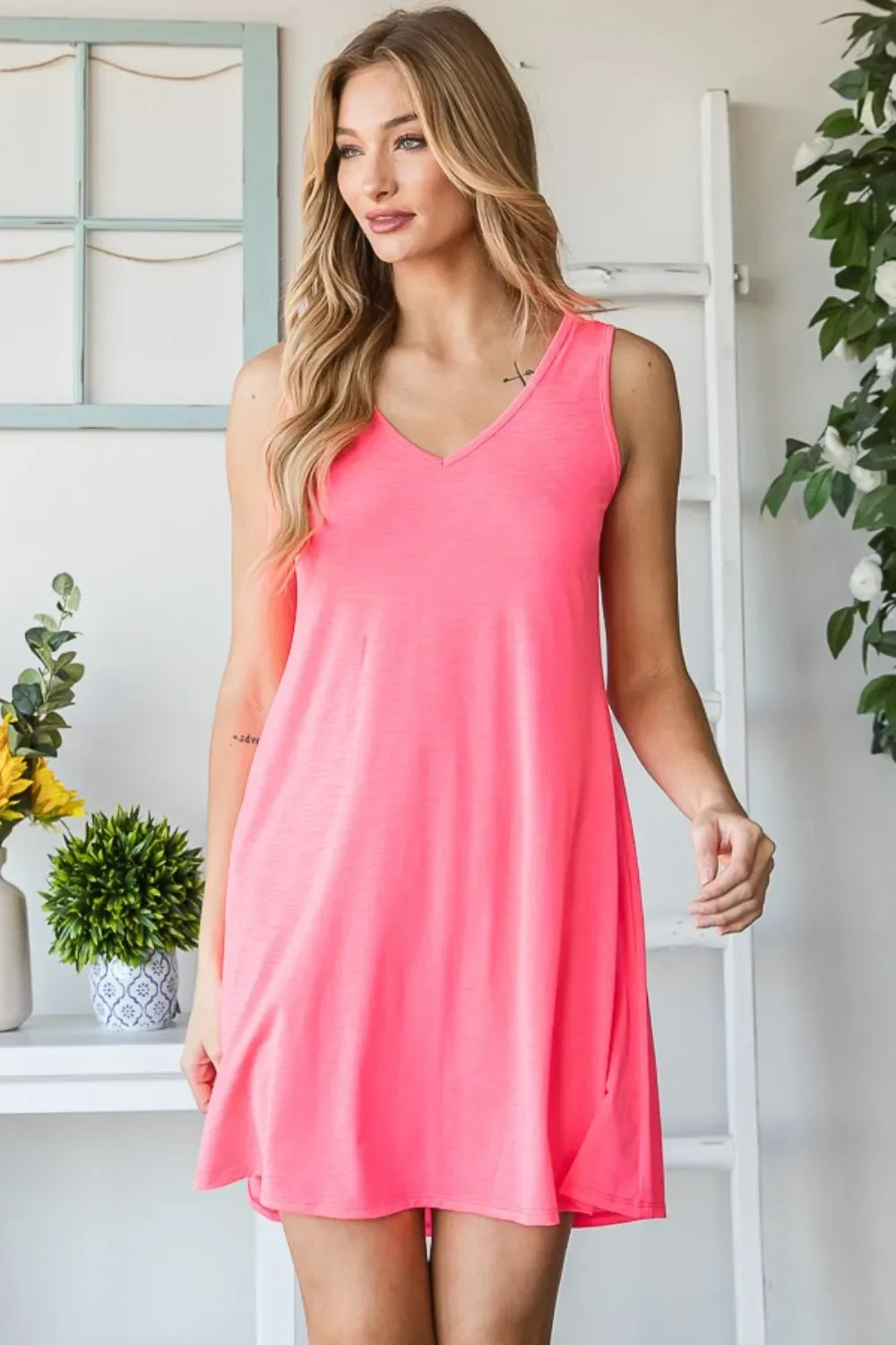Lightweight V Neck Mini Tank Dress With Pockets - Southern Shores Clothing