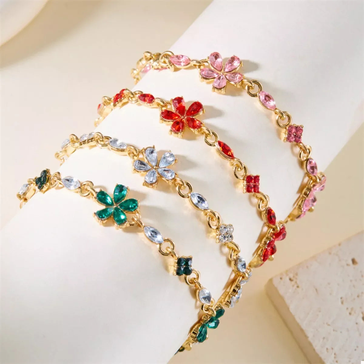 18K Gold-Plated Rhinestone Flower Bracelet - Southern Shores Clothing