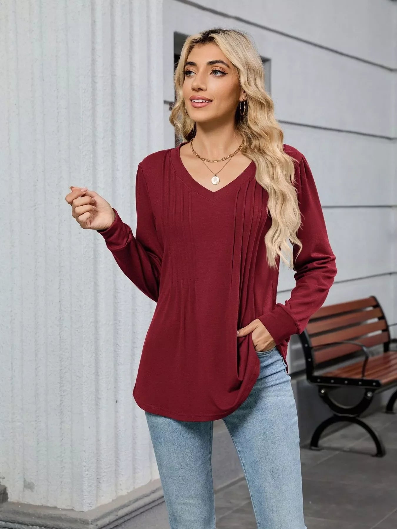 V-Neck Long Sleeve Relaxed Fit T-Shirt - Southern Shores Clothing