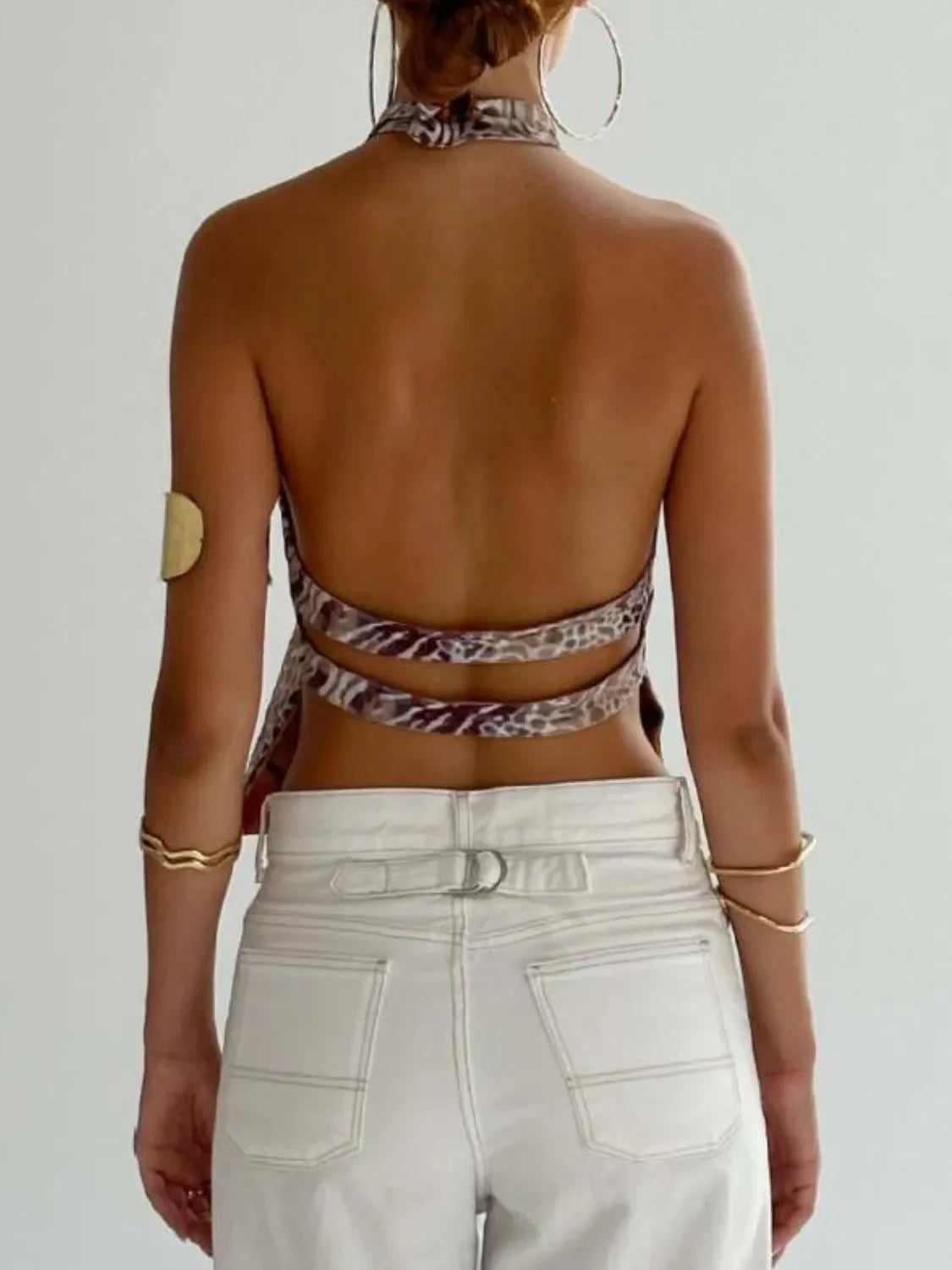 Backless Printed Halter Neck Tank Top With Slight Stretch - Southern Shores Clothing
