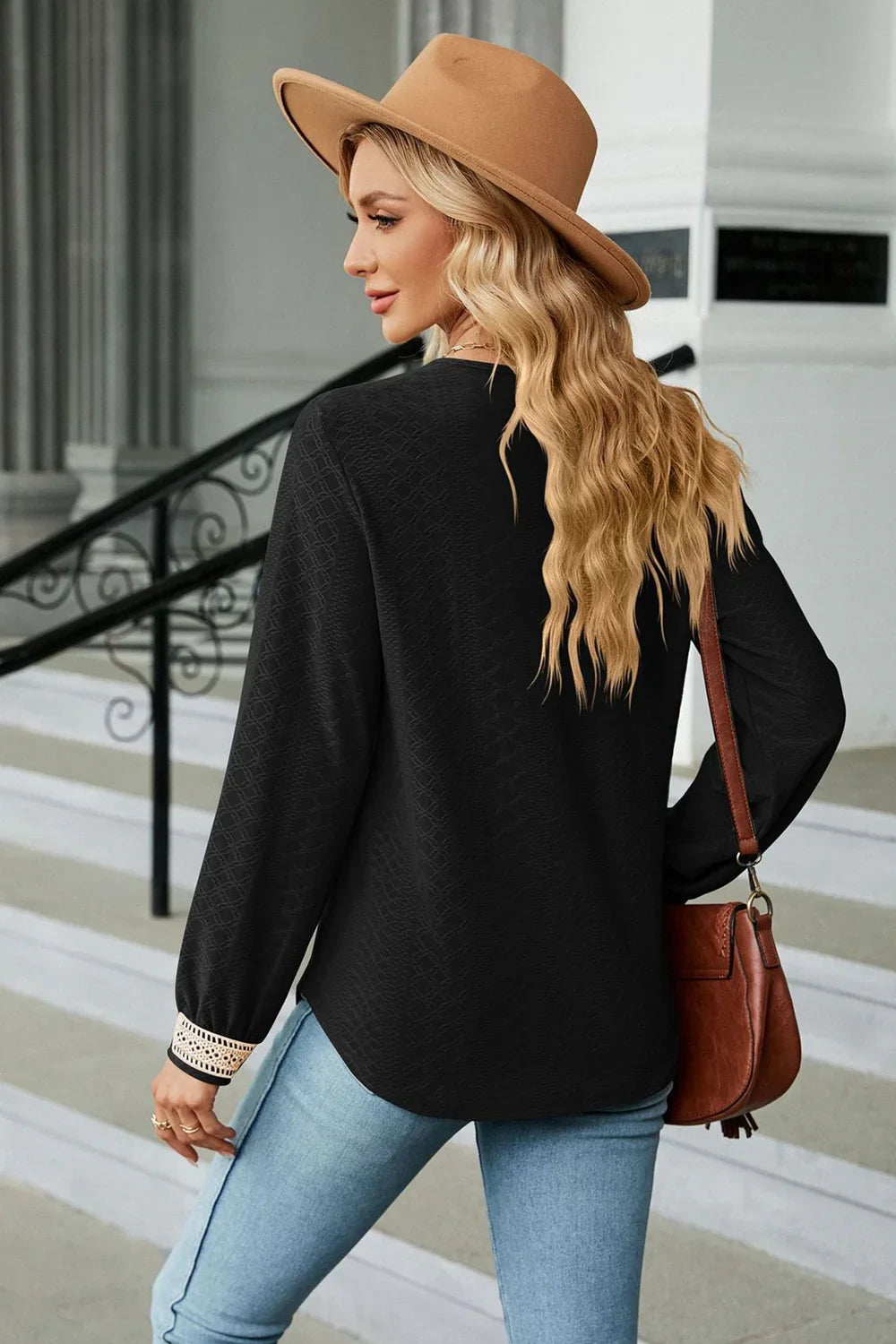 Southern Shores Clothing V-Neck Long Sleeve Lace Rayon Blouse For Casual And Sophisticated Everyday Wear - Southern Shores Clothing