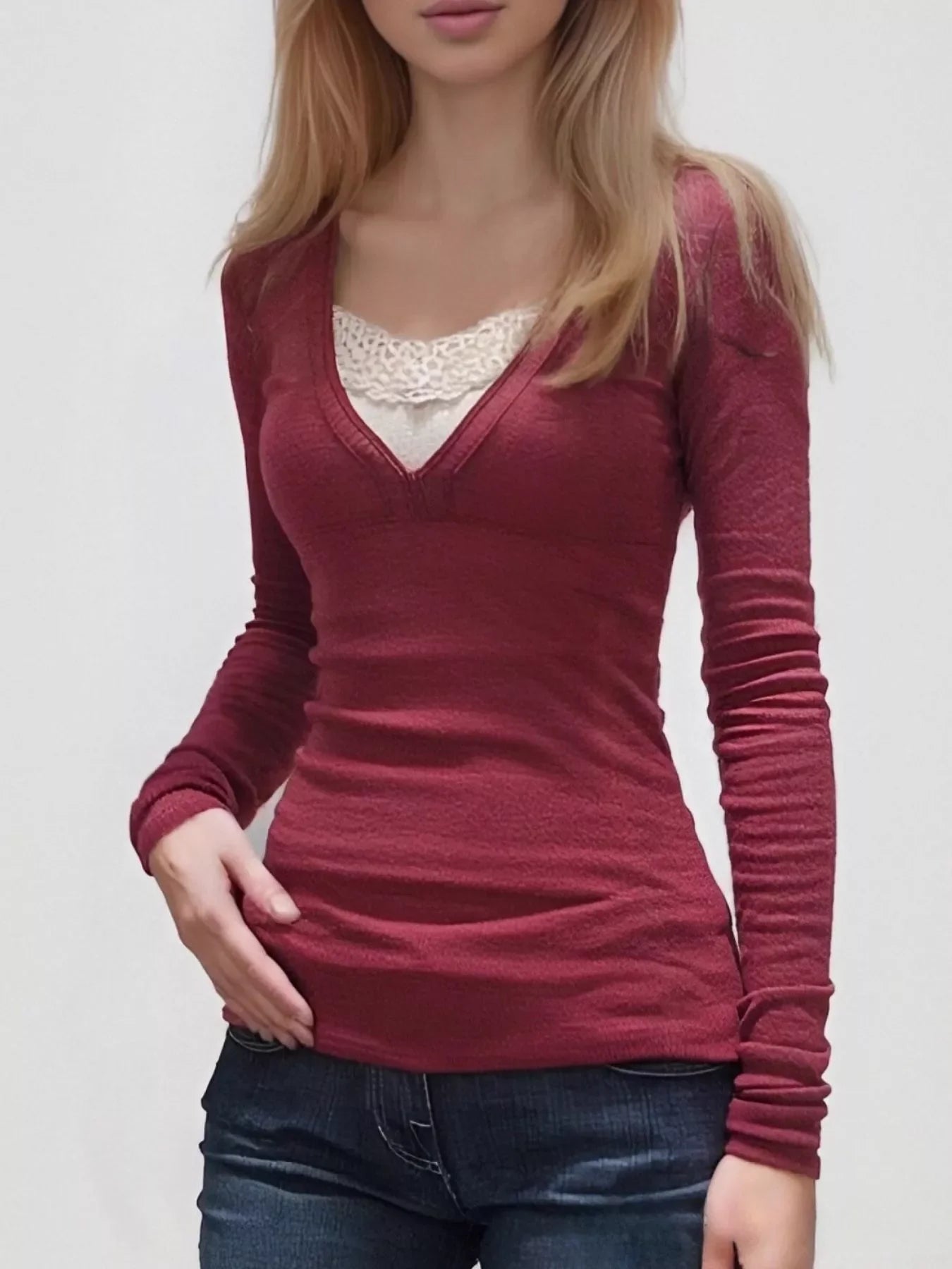 Lace Detail Long Sleeve T-Shirt - Southern Shores Clothing