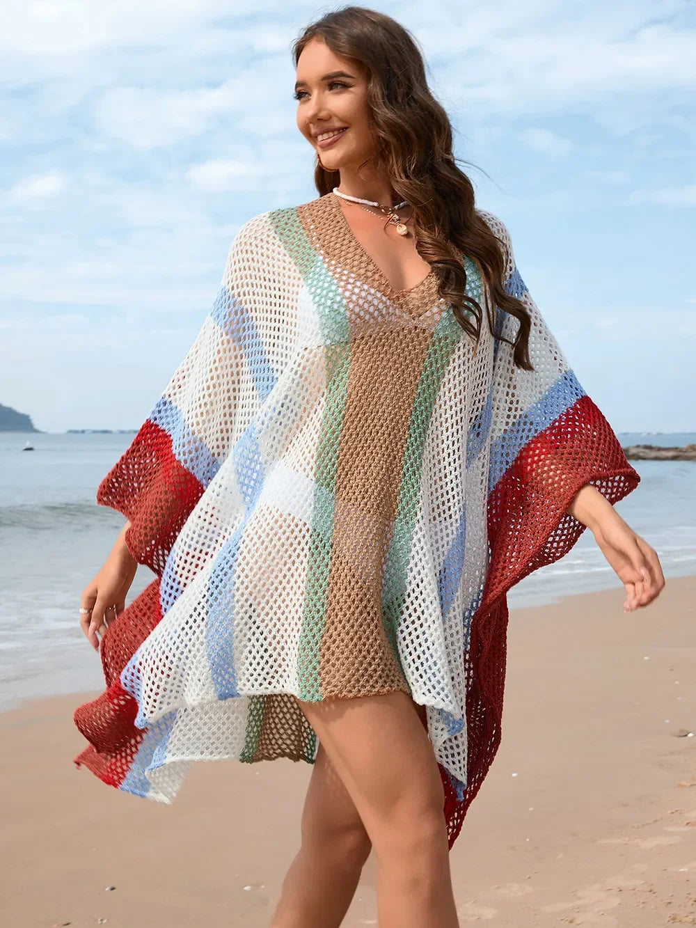 Stretchy Openwork Plunge Beach Cover-Up One Size - Southern Shores Clothing