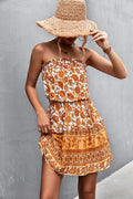 Bohemian Frill Trim Strapless Printed Dress - Southern Shores Clothing