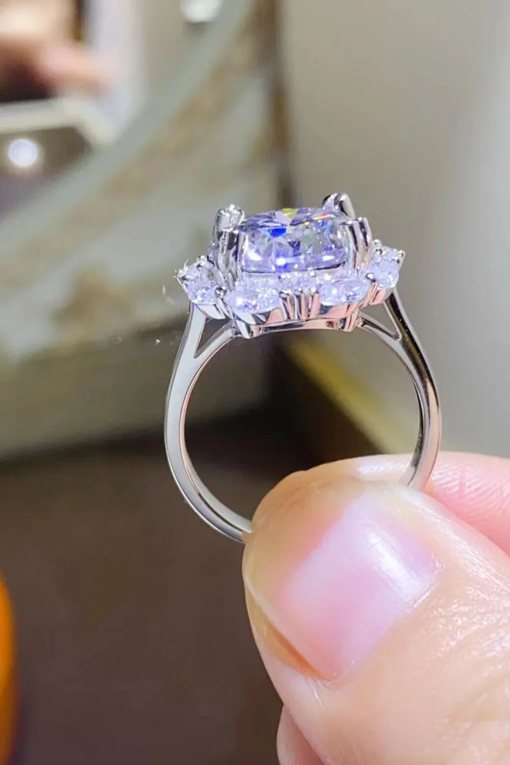 5 Carat Moissanite Sterling Silver Ring With Zircon Accents - Southern Shores Clothing